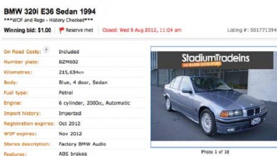 BMW 320i bán với giá 1 USD