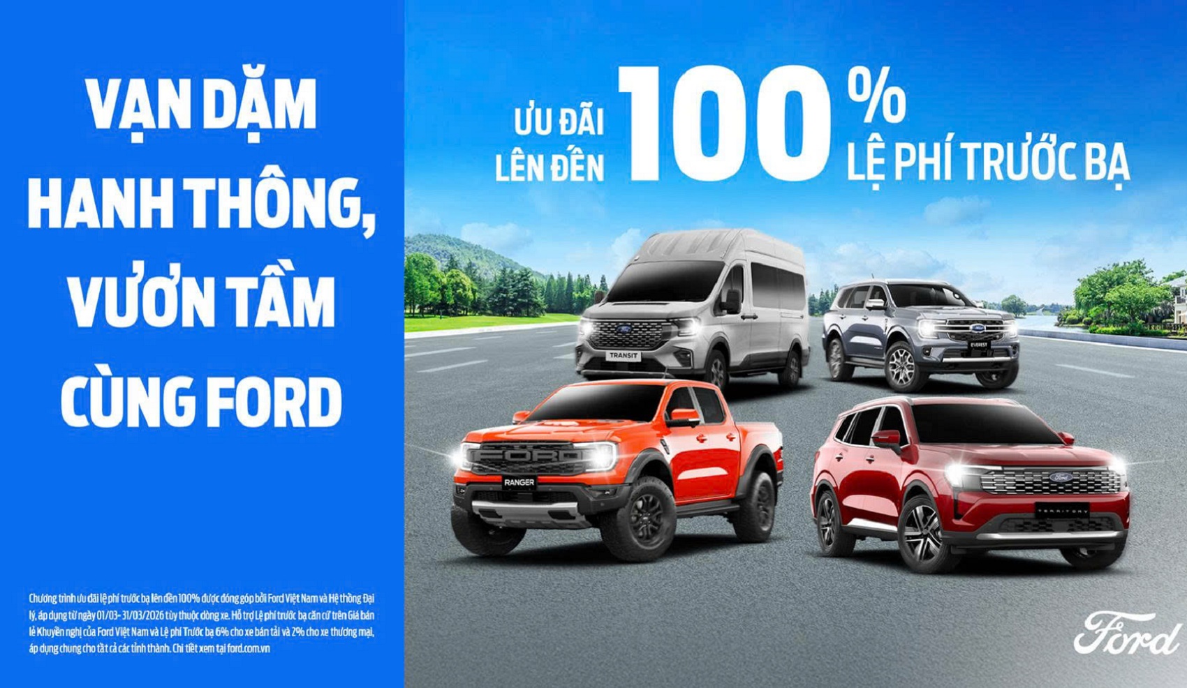 Ford Việt Nam triển khai ưu đãi, hỗ trợ lên đến 100% lệ phí trước bạ trong tháng 3/2026