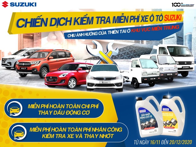 Suzuki triển khai chiến dịch đồng hành cùng miền Trung, kiểm tra xe và thay dầu động cơ miễn phí