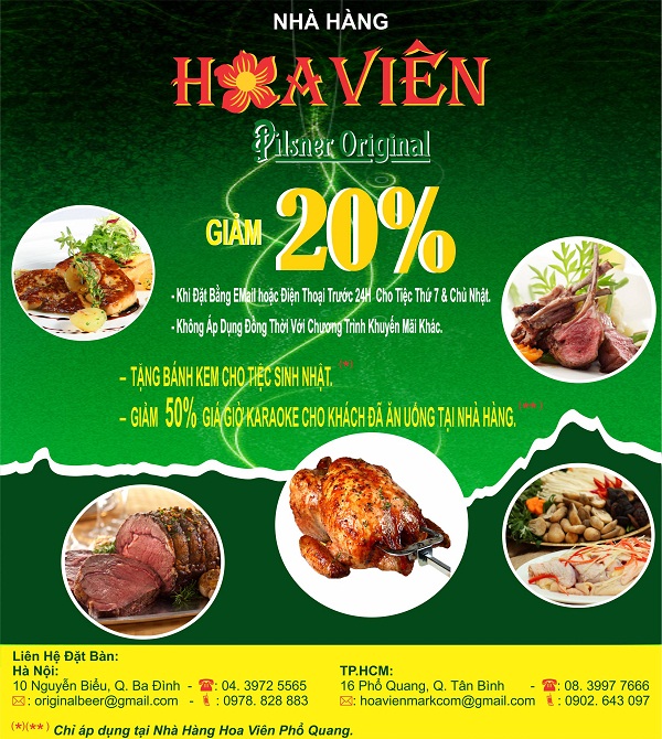 Nhà hàng Hoa Viên giảm giá cho đặt bàn trước