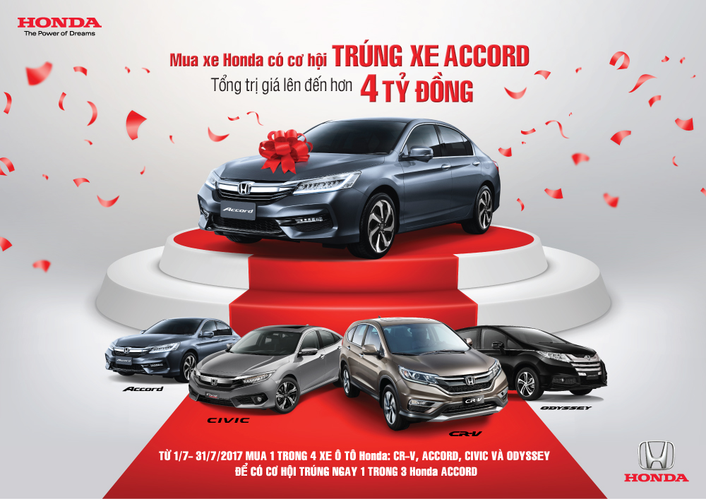 Cơ hội trúng Accord khi mua xe Honda trong tháng 7